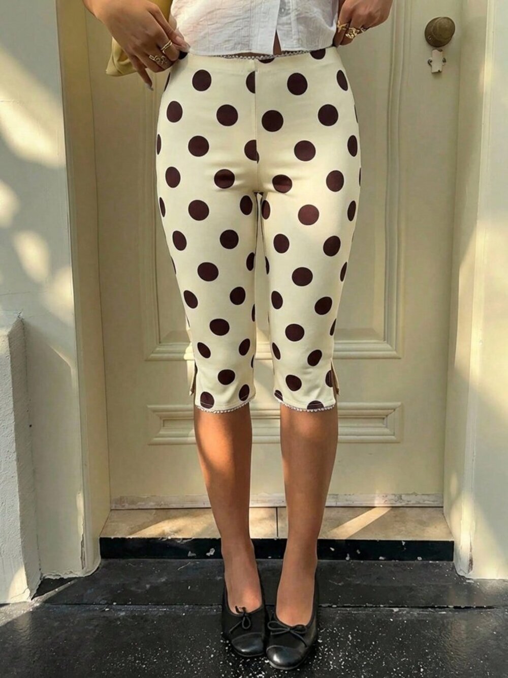 Multicolor Polka Dot Print Women's Elastic Knit Leggings